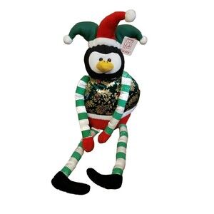 Fiesta Penguin Plush Jester Christmas Holiday Green Red Sequin Stuffed Animal